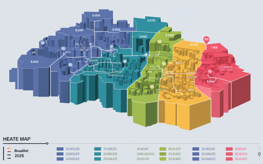 Graphique ou vue du quartier du Plateau à Breuillet avec indication du prix au mètre carré