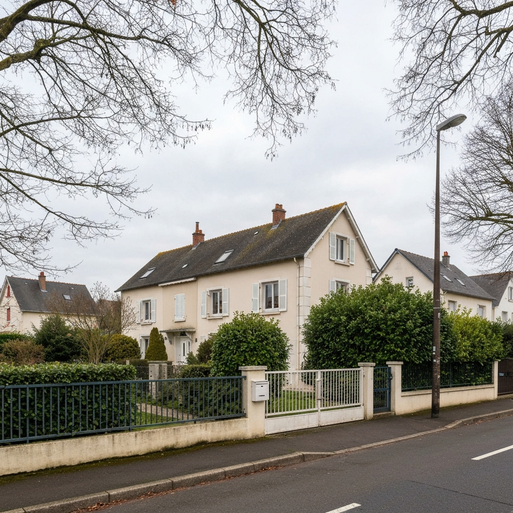 Vue de la maison avec graviers blancs à Breuillet